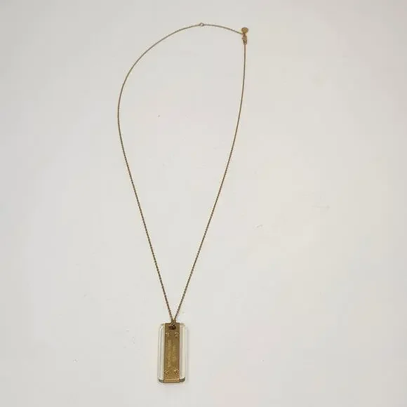 Michael Kors Gold Tone Acetate Logo Dog Tag Pendant Necklace Long Chain Designer - Picture 3 of 6